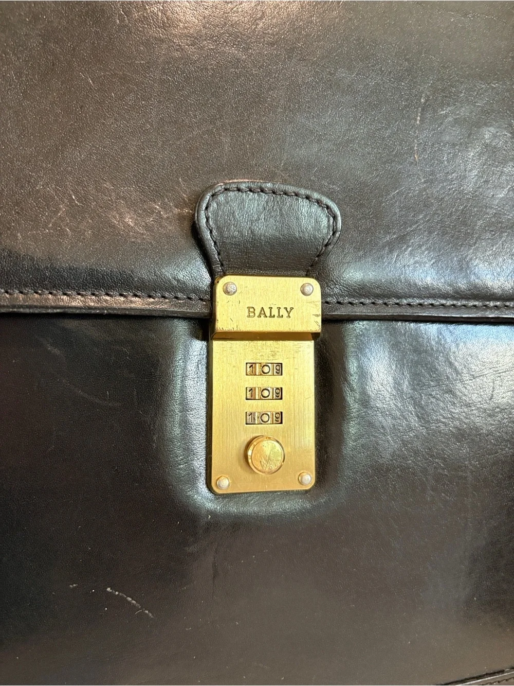 Bally Black Leather Briefcase with Gold-Tone Combination Lock